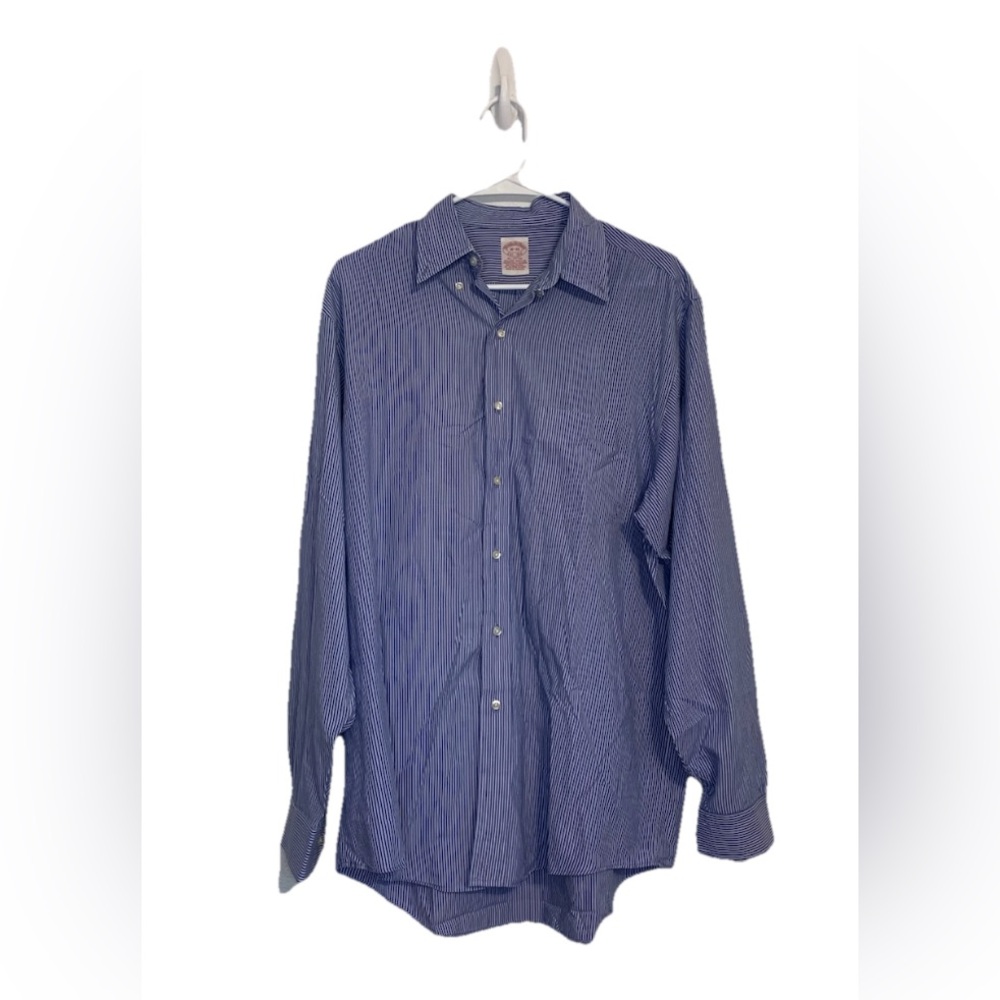 Brooks Brothers Shirt Sz 16 35 Mens Blue Stripe Button Down Long Sleeve